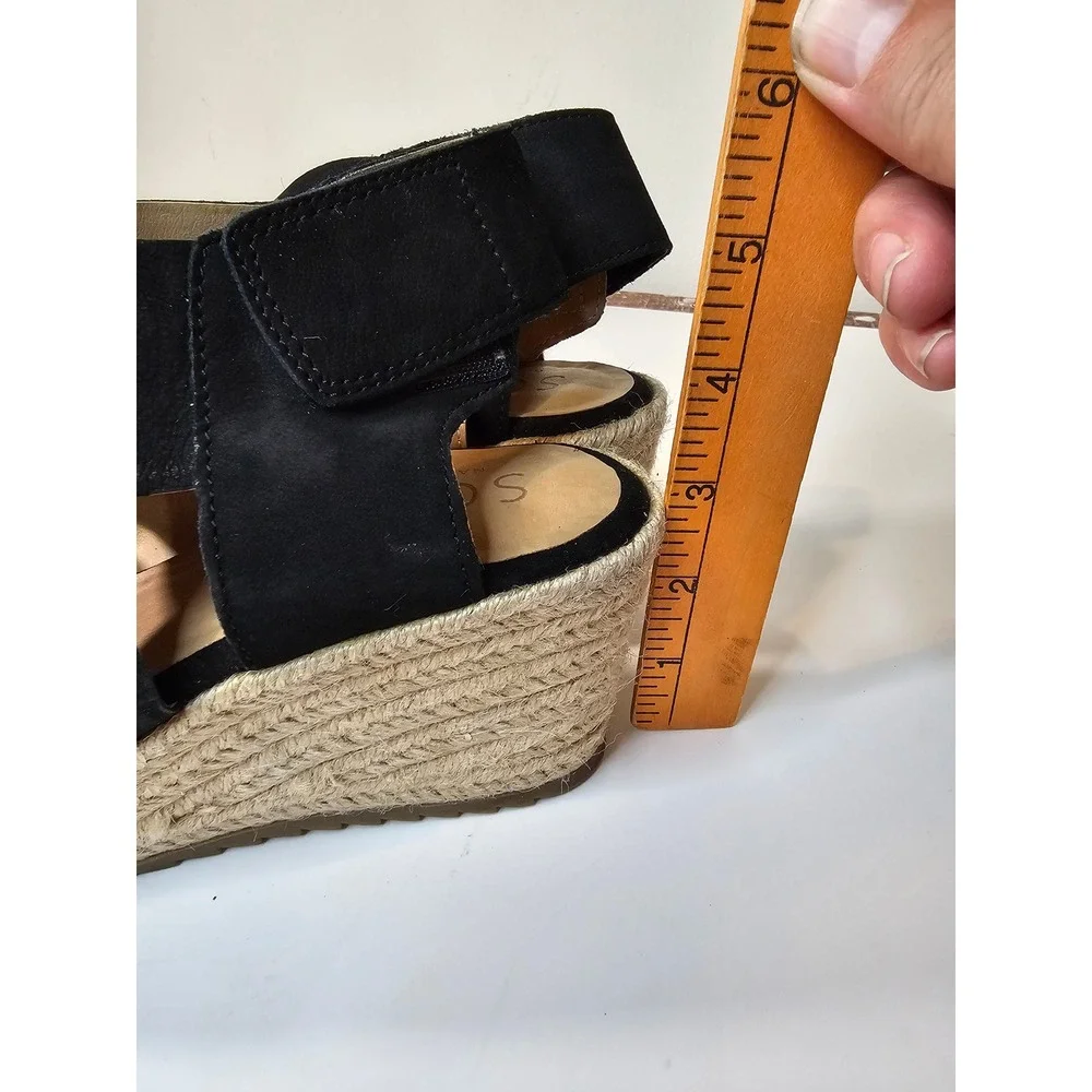 Soul Naturalizer Oshay Black Leather Espadrille Wedge Sandals Womens 7M
